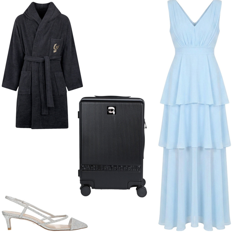 Outfit donna - L\'abito da cerimonia. Stile Glamour per Cerimonia. Abbinamento con valigie, décolleté, accappatoi, vestiti lunghi.