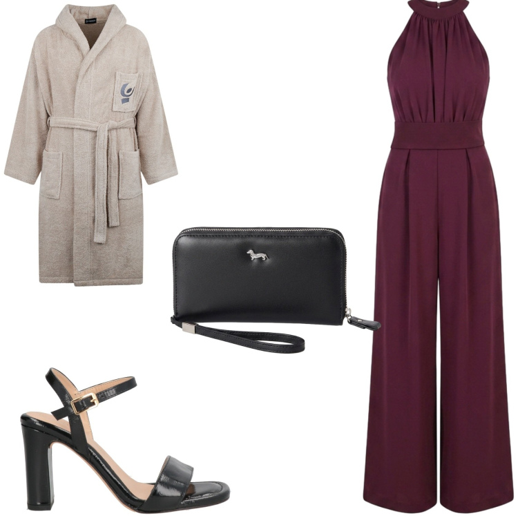 Outfit donna - L\'abito da cerimonia. Stile Glamour per Cerimonia. Abbinamento con sandali in pelle, portafogli, accappatoi, tute.