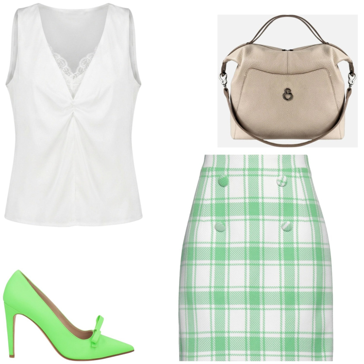 Outfit donna - Bon Ton a modo mio. Stile Bon Ton per Serata fuori. Abbinamento con minigonne, décolleté, borse a mano, top.