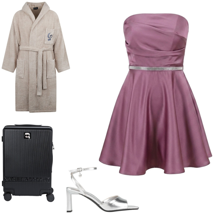 Outfit donna - L\'abito per una serata speciale. Stile Glamour per Cerimonia. Abbinamento con valigie, sandali col tacco, accappatoi, vestiti corti.