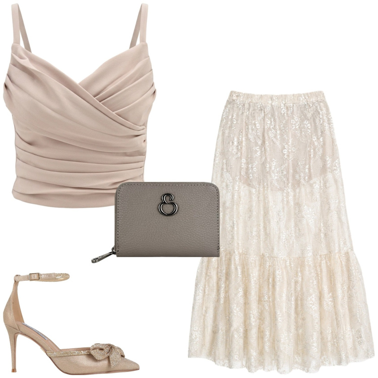 Outfit donna - Una sera d\'estate. Stile Trendy per Serata fuori. Abbinamento con décolleté, gonne lunghe, portafogli, canottiere.