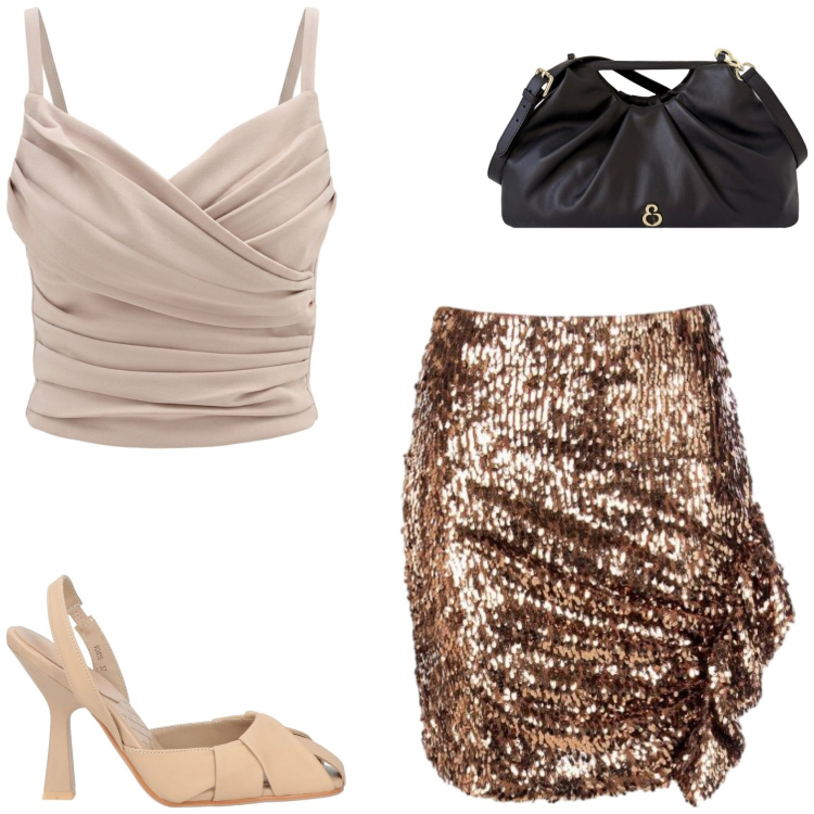 Outfit donna - Serata al mare. Stile Sexy per Serata fuori. Abbinamento con décolleté, clutch, canottiere, minigonne.