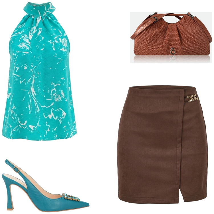 Outfit donna - Serata fuori. Stile Sexy per Serata fuori. Abbinamento con décolleté, clutch, top, minigonne.