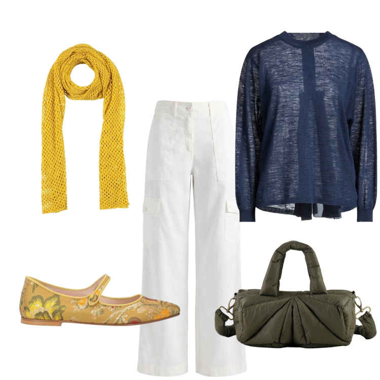 Outfit donna - Total look #2442352. Stile Bon Ton per Tutti i giorni. Abbinamento con sciarpe, pullovers, ballerine, pantaloni cargo, borse a mano.