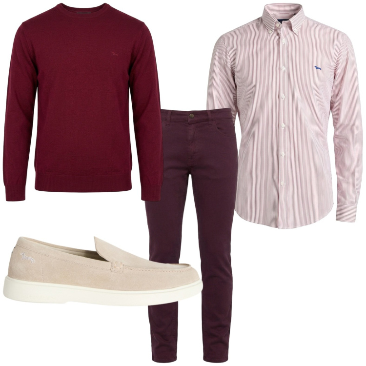 Outfit uomo - Wine day. Stile Trendy per Tutti i giorni. Abbinamento con scarpe stringate, camicie, pantaloni, maglieria.