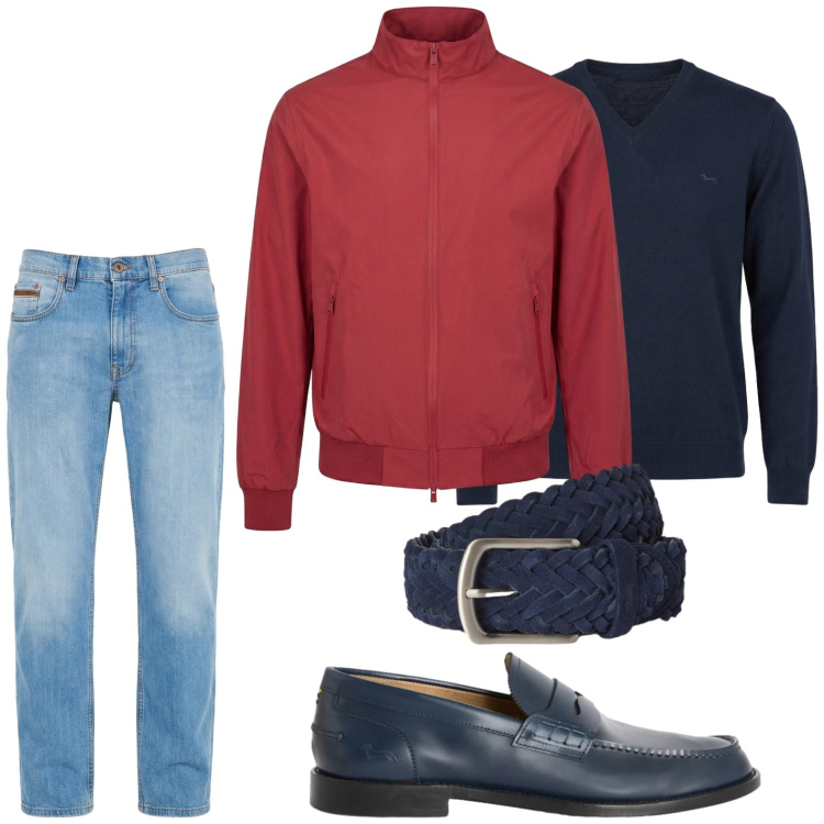 Outfit uomo - Urban luxury. Stile Urban per Tutti i giorni. Abbinamento con jeans, pullovers, scarpe stringate, cinture, bomber.