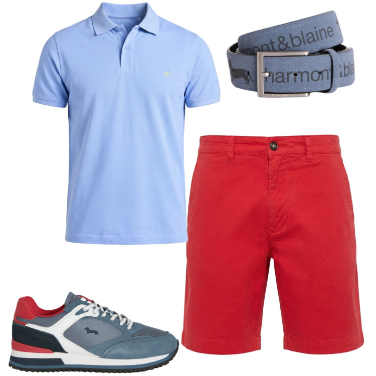 Outfit uomo - City. Stile Casual per Tutti i giorni. Abbinamento con cinture, bermuda, polo, sneakers.