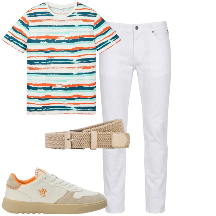 Outfit uomo - Luglio. Stile Casual per Tutti i giorni. Abbinamento con t-shirt, cinture, sneakers, pantaloni.