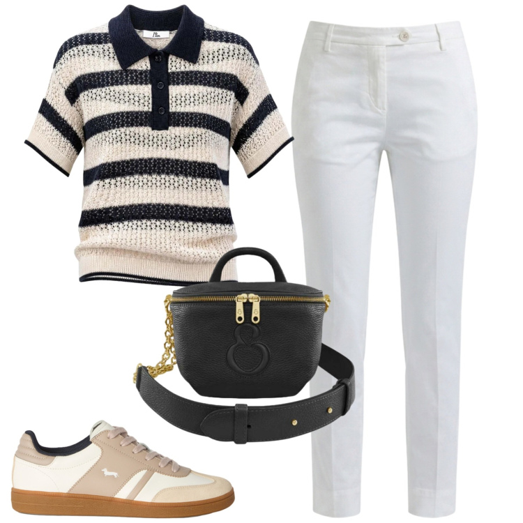 Outfit donna - Total look #2442435. Stile Casual chic per Tutti i giorni. Abbinamento con polo, pantaloni, sneakers, marsupi.