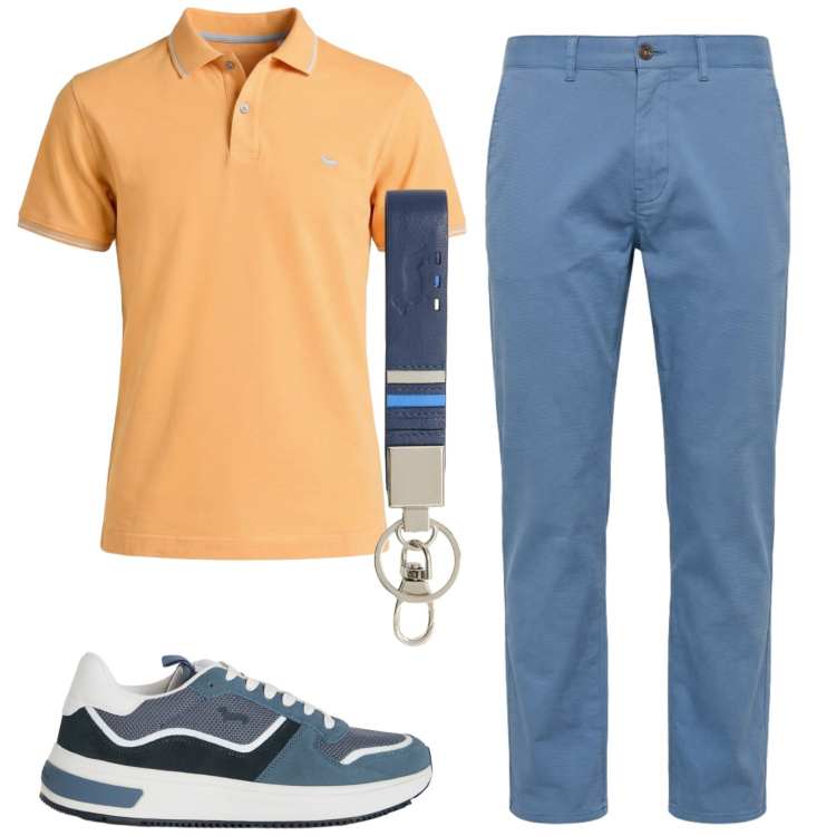 Outfit uomo - Total look #2442437. Stile Urban per Tutti i giorni. Abbinamento con portachiavi, polo, pantaloni, sneakers.