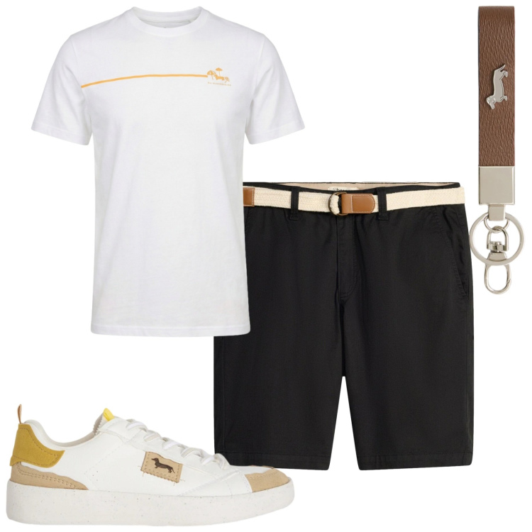 Outfit uomo - Total look #2442443. Stile Casual per Tutti i giorni. Abbinamento con bermuda, portachiavi, sneakers, t-shirt.