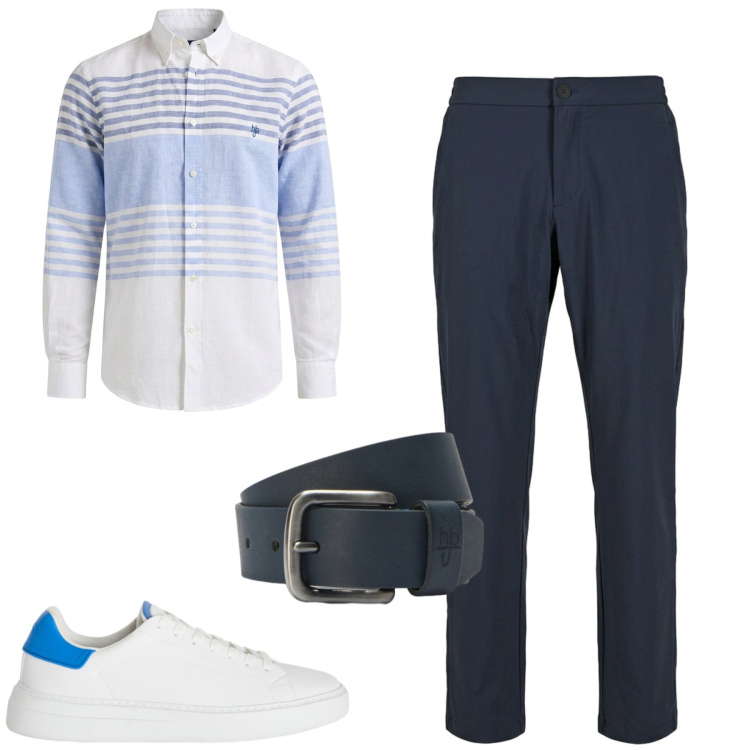 Outfit uomo - Aperitivo. Stile Casual per Serata speciale. Abbinamento con sneakers, cinture, camicie, pantaloni.