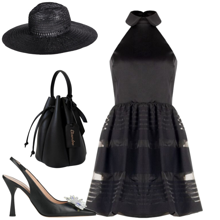 Outfit donna - Party. Stile Chic per Cerimonia. Abbinamento con cappelli, décolleté, borse a secchiello, vestiti corti.