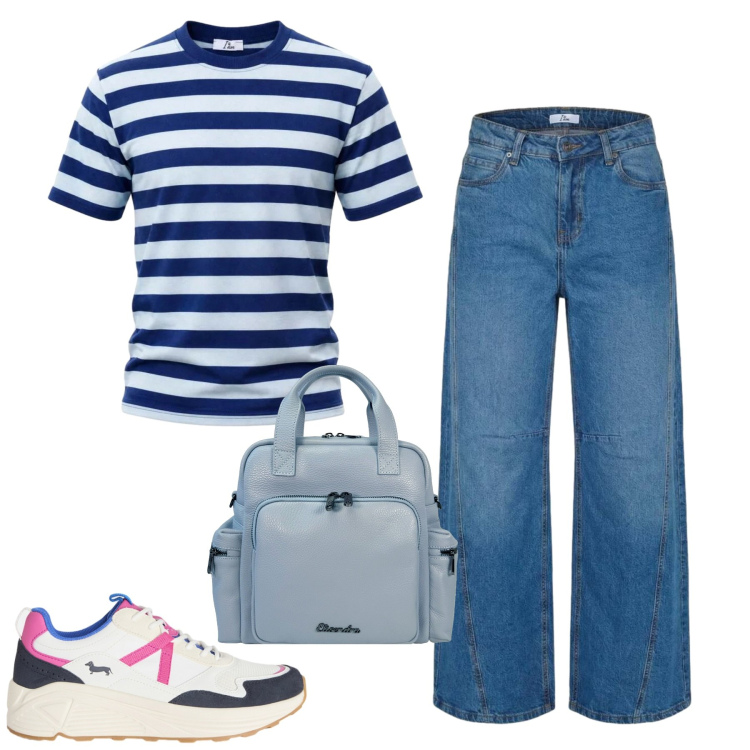 Outfit donna - Total look #2442463. Stile Casual per Tutti i giorni. Abbinamento con t-shirt, jeans, sneakers, zaini.