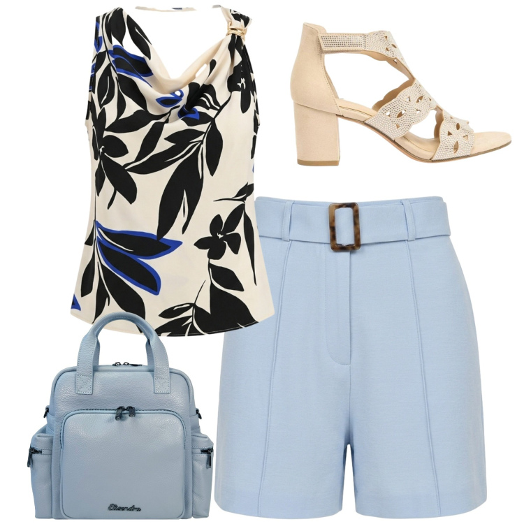 Outfit donna - Total look #2442468. Stile Casual chic per Tutti i giorni. Abbinamento con sandali col tacco, zaini, canottiere, shorts.