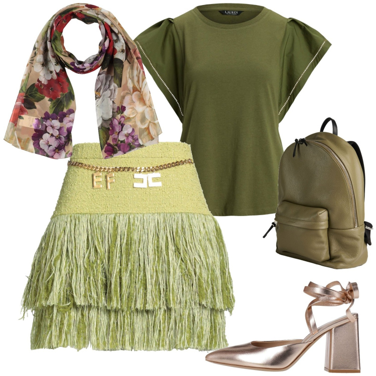 Outfit donna - Total look #2442476. Stile Trendy per Tutti i giorni. Abbinamento con sciarpe, minigonne, décolleté, top, zaini.