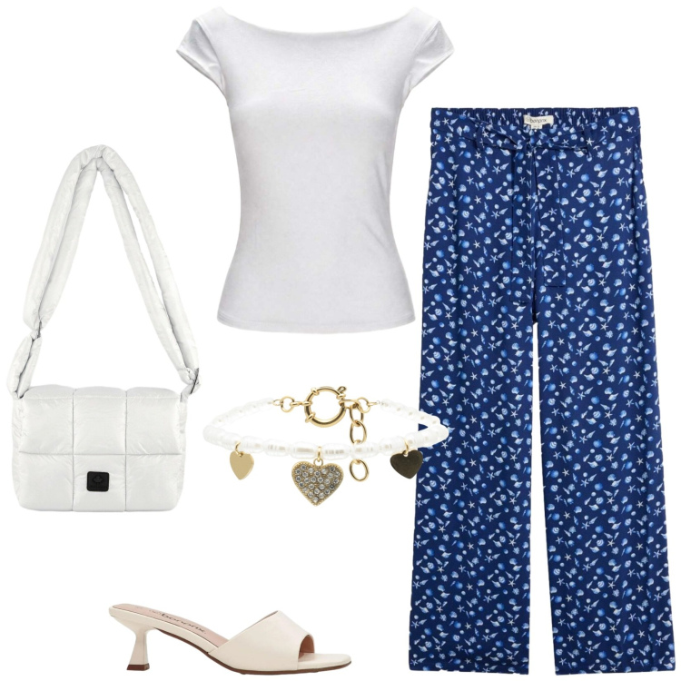 Outfit donna - Total look #2442480. Stile Casual chic per Tutti i giorni. Abbinamento con sandali, pantaloni, top, braccialetti, borse a spalla.