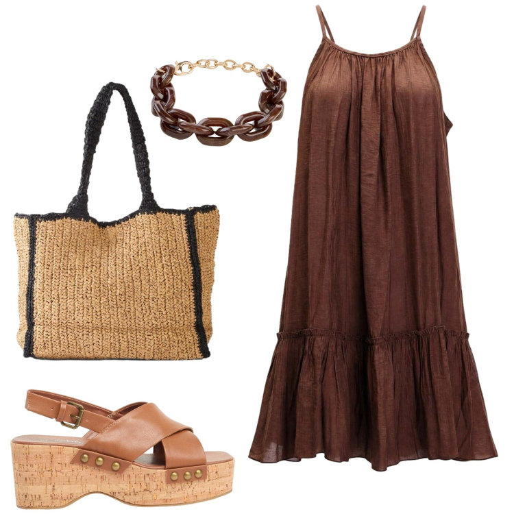 Outfit donna - Total look #2442493. Stile Boho per Tutti i giorni. Abbinamento con zeppe, braccialetti, shopping bag, vestiti corti.