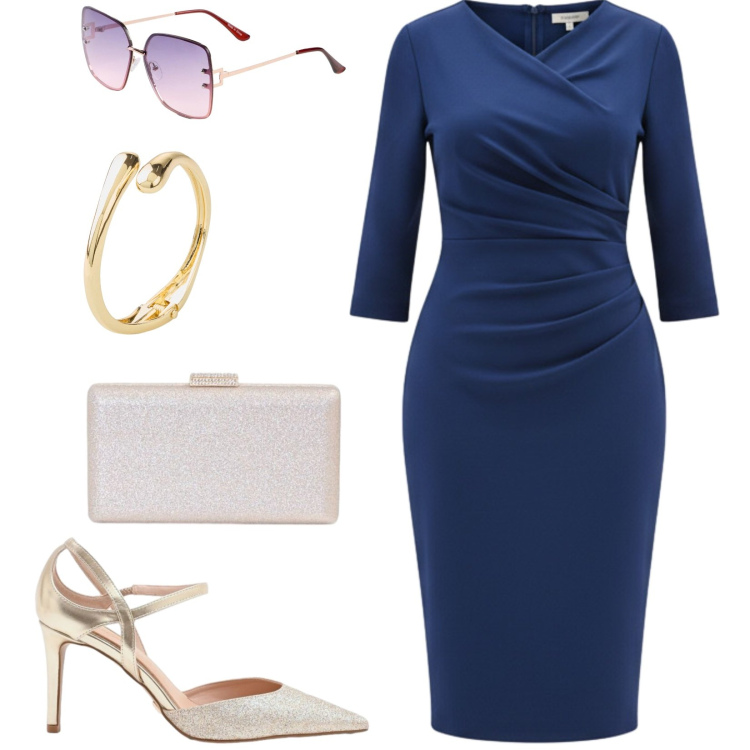 Outfit donna - Total look #2442496. Stile Chic per Cerimonia. Abbinamento con braccialetti, occhiali da sole, vestiti midi/longuette, décolleté, clutch.