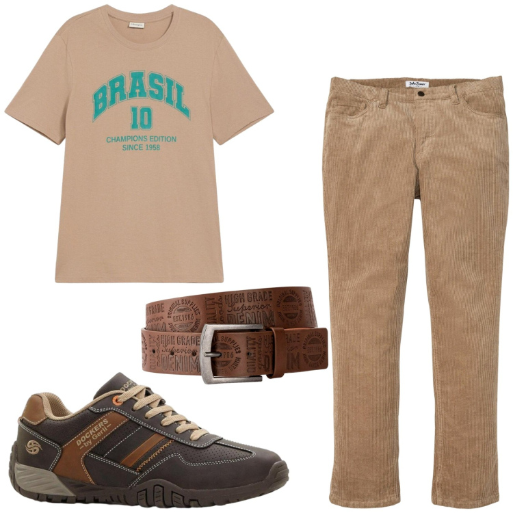 Outfit uomo - Total look #2442503. Stile Trendy per Tutti i giorni. Abbinamento con cinture, pantaloni, sneakers, t-shirt.