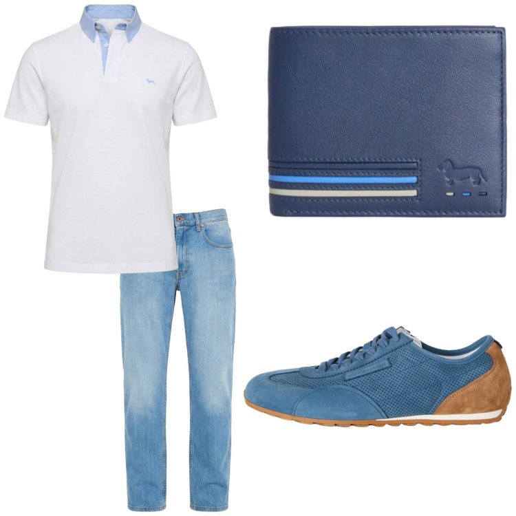 Outfit uomo - Total look #2442512. Stile Trendy per Tutti i giorni. Abbinamento con jeans, portafogli, sneakers, polo.
