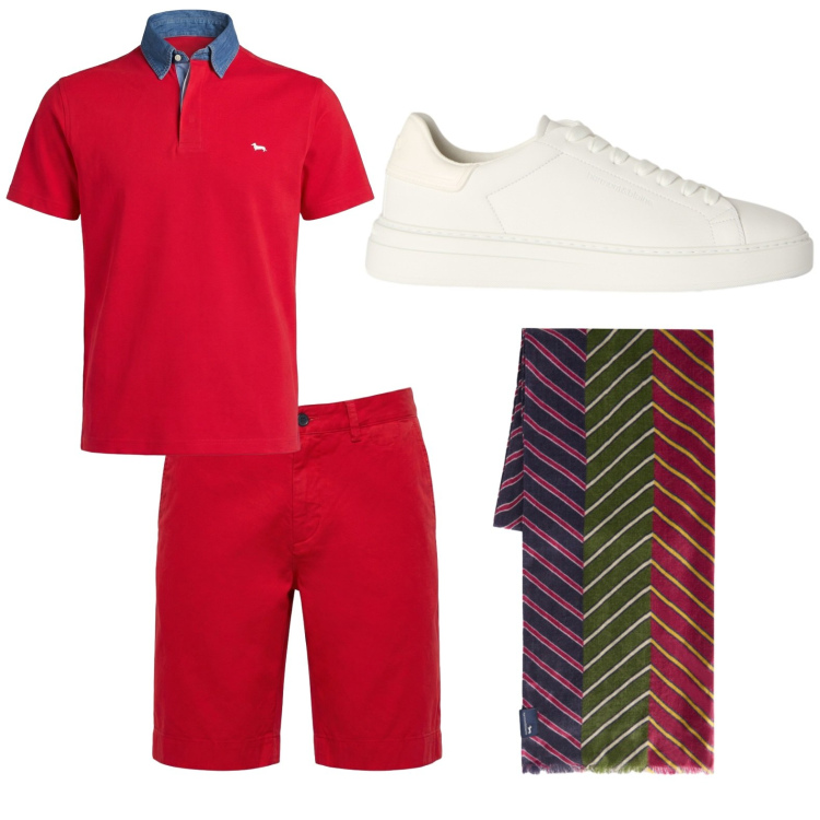 Outfit uomo - Total look #2442514. Stile Trendy per Tutti i giorni. Abbinamento con bermuda, sciarpe, polo, sneakers.