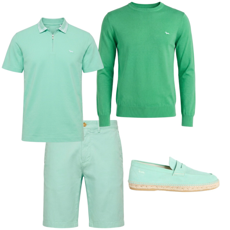 Outfit uomo - Total look #2442516. Stile Trendy per Ufficio. Abbinamento con pullovers, polo, espadrillas, bermuda.
