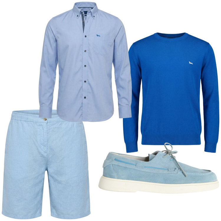 Outfit uomo - Total look #2442531. Stile Casual per Serata speciale. Abbinamento con pullovers, scarpe stringate, bermuda, camicie.