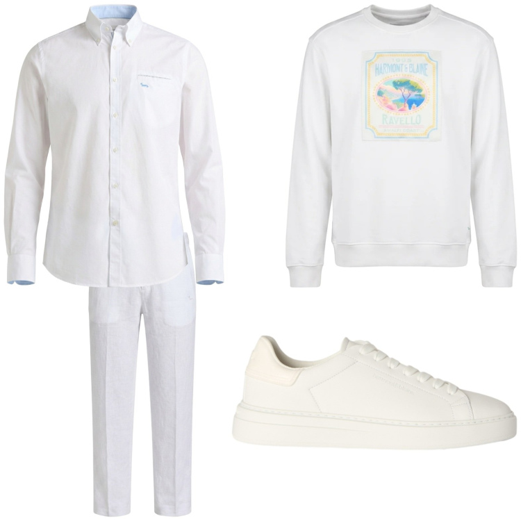 Outfit uomo - Total look #2442534. Stile Casual per Serata speciale. Abbinamento con felpe, pantaloni chino, camicie, sneakers.