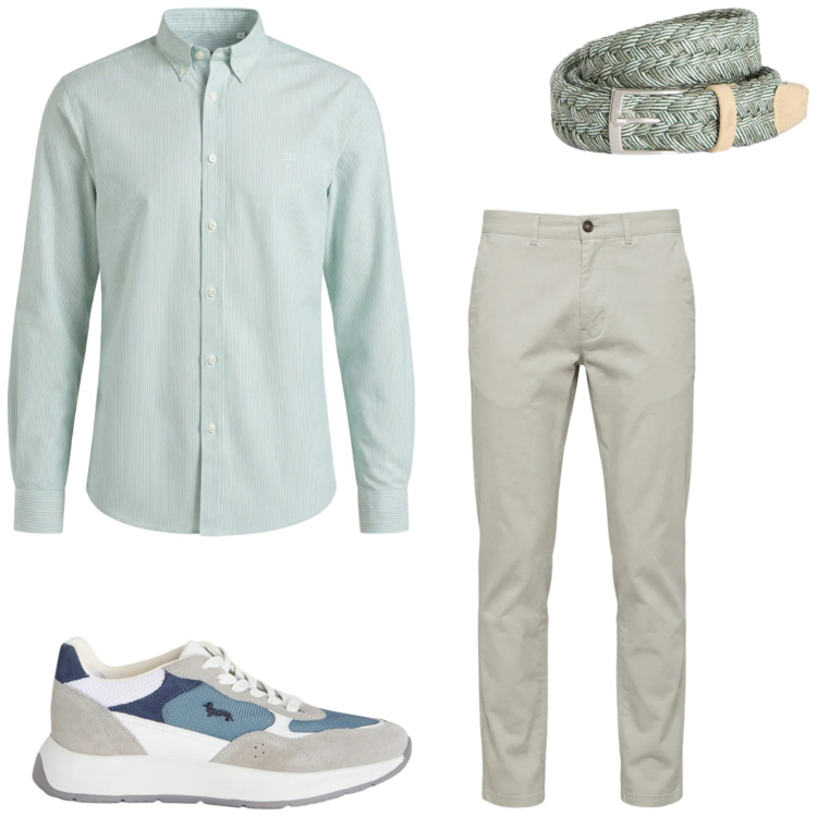 Outfit uomo - In ufficio. Stile Casual per Ufficio. Abbinamento con sneakers, camicie, pantaloni, cinture.