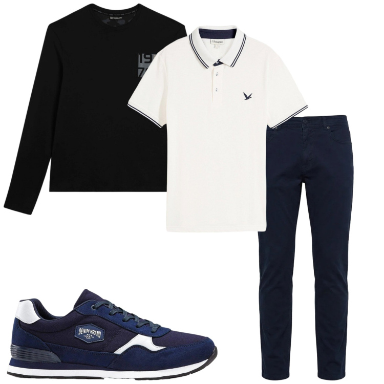 Outfit uomo - Urban style. Stile Urban per Tutti i giorni. Abbinamento con sneakers, polo, pantaloni, t-shirt.