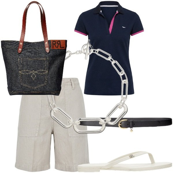 Outfit donna - Total look #2442555. Abbinamento con polo, bermuda, borse tote, cinture, ciabatte, collane.