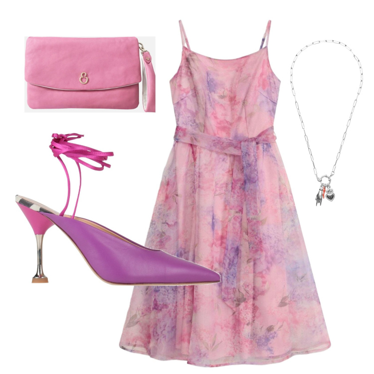 Outfit donna - Total look #2442575. Stile Romantica per Cerimonia. Abbinamento con décolleté, vestiti corti, pochette, ciondoli.