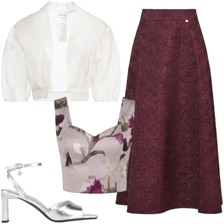 Outfit donna - Evento glamour. Stile Glamour per Cerimonia. Abbinamento con blazer, sandali col tacco, top, gonne longuette.
