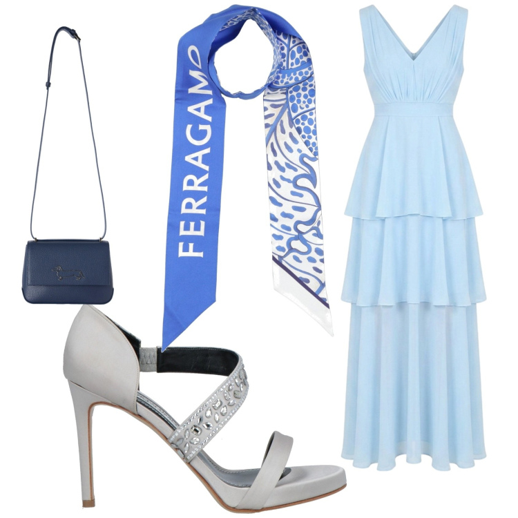 Outfit donna - Cinderella dress. Stile Romantica per Cerimonia. Abbinamento con sciarpe, sandali in pelle, borse a tracolla, vestiti lunghi.