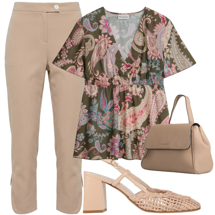 Outfit donna - In ufficio. Stile Chic per Ufficio. Abbinamento con zaini, décolleté, bluse, pantaloni.