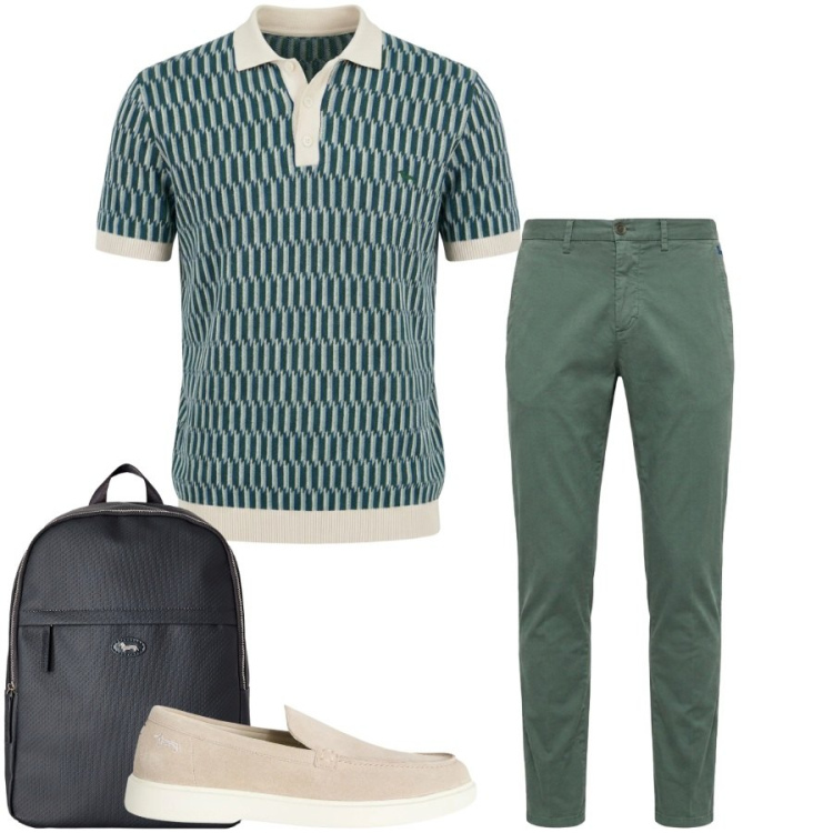 Outfit uomo - Total look #2442599. Stile Trendy per Tutti i giorni. Abbinamento con scarpe stringate, pantaloni chino, polo, borse sportive.