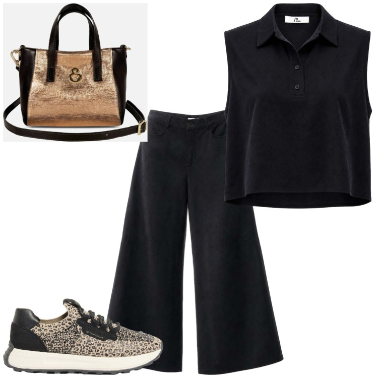 Outfit donna - Completi @I am. Stile Chic per Tutti i giorni. Abbinamento con sneakers, pantaloni a palazzo, top, borse a mano.