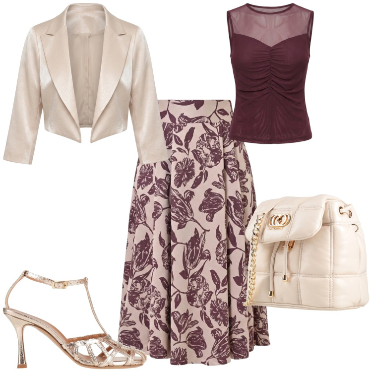 Outfit donna - Chic cerimonia evento serata. Stile Chic per Cerimonia. Abbinamento con valigie, sandali in pelle, gonne longuette, canottiere, bolero.