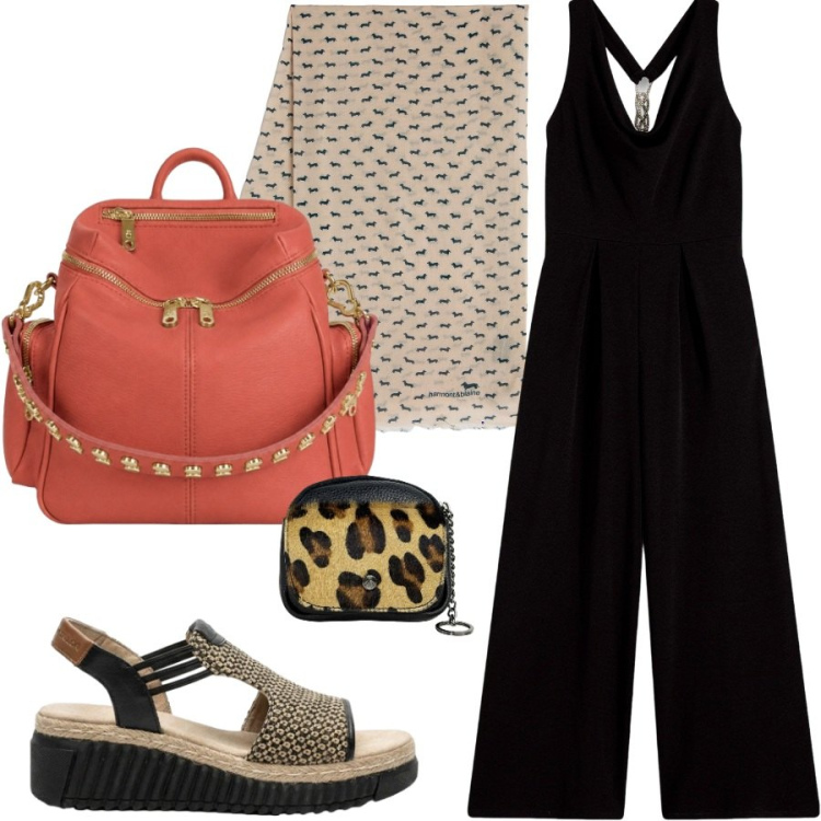 Outfit donna - Una Jampsuit da mattina a sera. Stile Casual chic per Tutti i giorni. Abbinamento con tute, sandali, sciarpe, zaini, portachiavi.