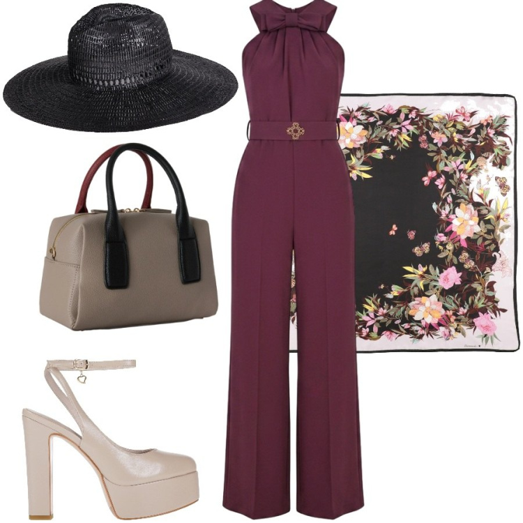 Outfit donna - Cerimonia di giorno. Stile Glamour per Cerimonia. Abbinamento con cappelli, sciarpe, décolleté, borse a mano, tute.