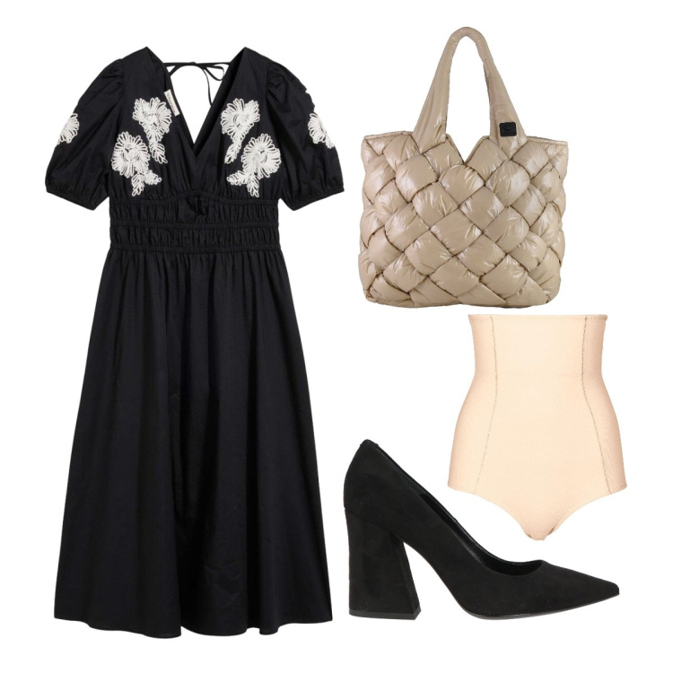 Outfit donna - Armoniosa e chic per il battesimo. Stile Bon Ton per Cerimonia. Abbinamento con décolleté, culotte, vestiti midi/longuette, borse tote.