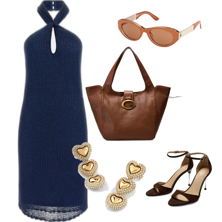 Outfit mujer - Casual #6728. Estilo Casual para Todos los días. Combinación con sandalias de tacón, pendientes, vestidos cortos, bolso tote, gafas de sol.