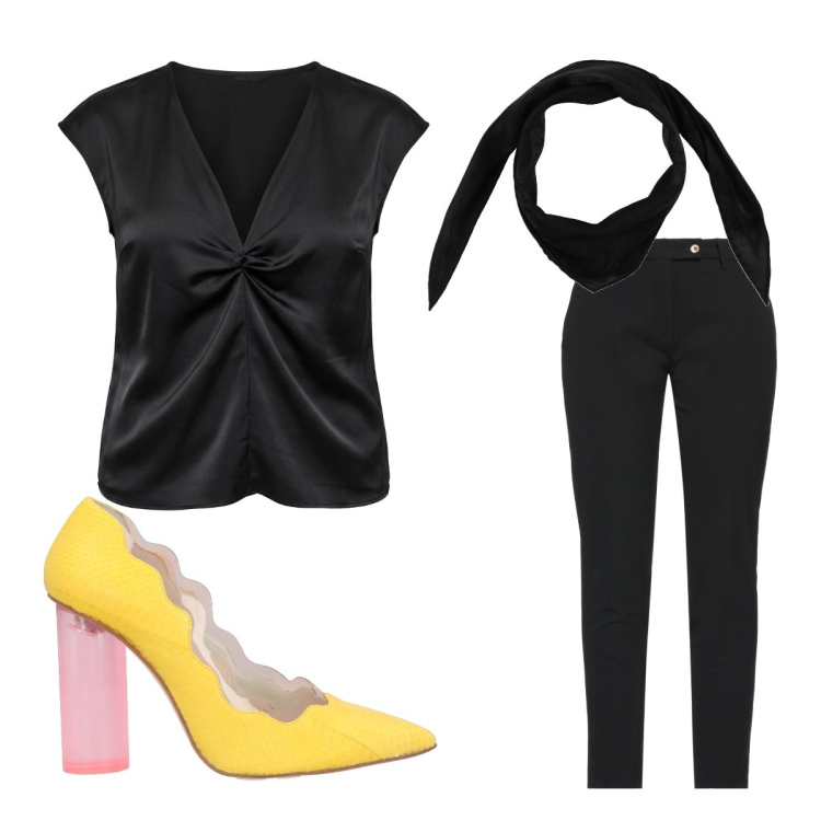Outfit donna - Luglio. Stile Minimal per Cerimonia. Abbinamento con décolleté, pantaloni, sciarpe, canottiere.