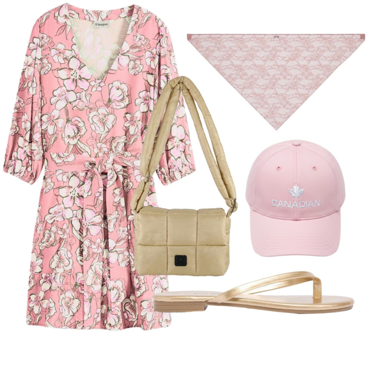 Outfit donna - Stampe che illuminano. Stile Casual per Tutti i giorni. Abbinamento con vestiti, sandali, foulard, borse a spalla, berretti.