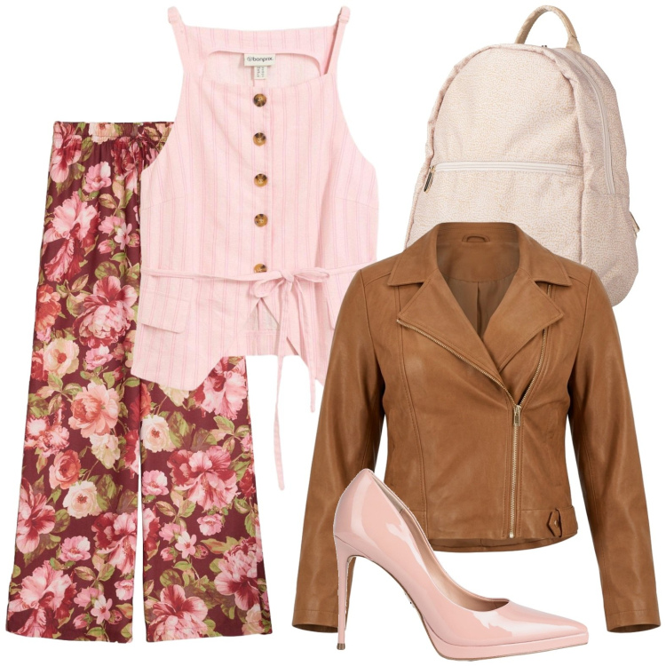 Outfit donna - Stampe che illuminano. Stile Glamour per Tutti i giorni. Abbinamento con décolleté, zaini, pantaloni, canottiere, giacche.