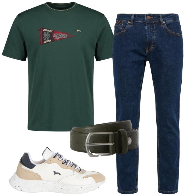 Outfit uomo - Total look #2442699. Stile Casual per Tutti i giorni. Abbinamento con pantaloni, sneakers, t-shirt, cinture.
