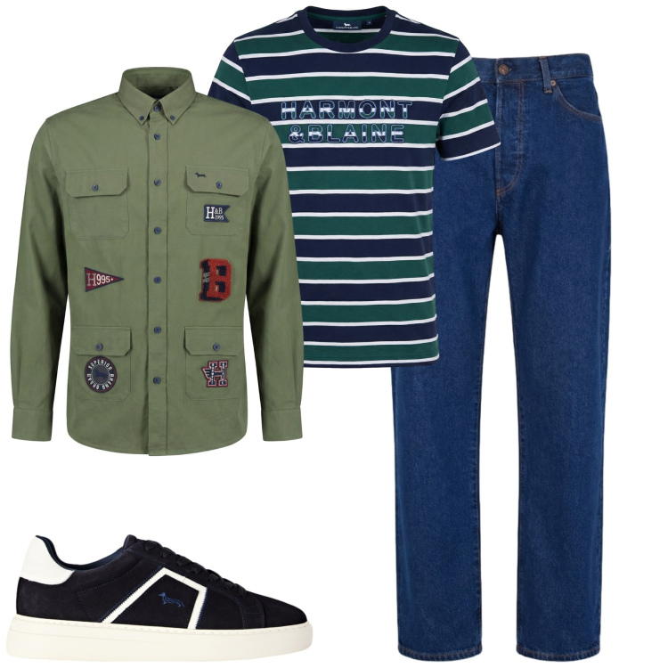 Outfit uomo - Total look #2442701. Stile Casual per Tutti i giorni. Abbinamento con jeans, t-shirt, camicie, sneakers.