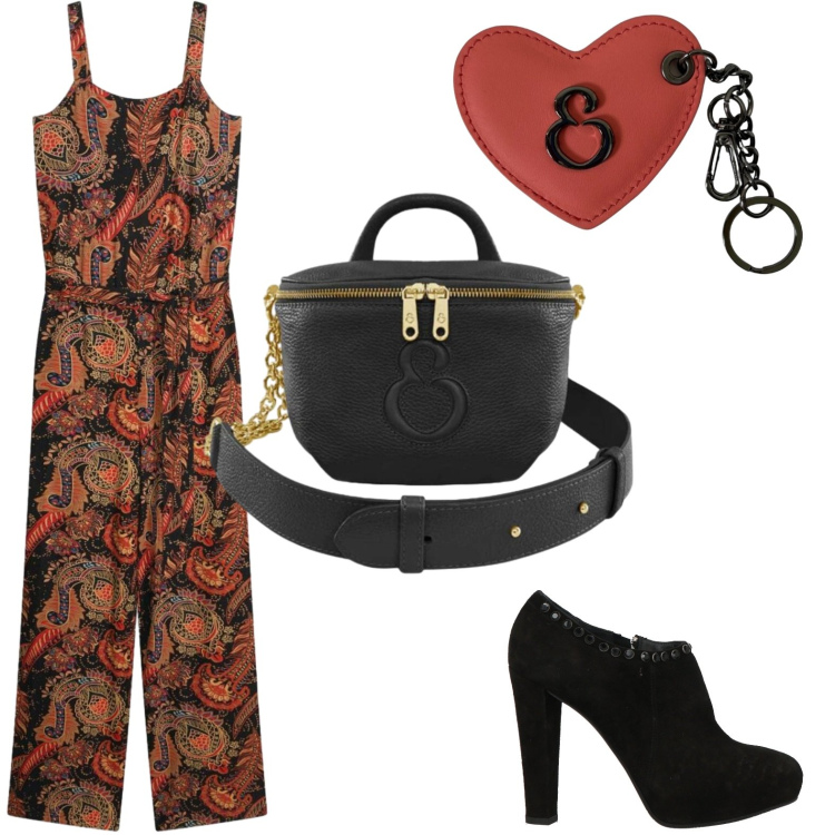 Outfit donna - Stampe che illuminano. Stile Etnico per Serata fuori. Abbinamento con stivaletti, tute, portachiavi, marsupi.