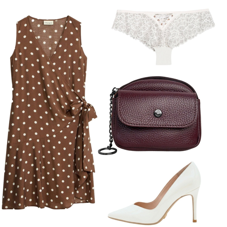 Outfit donna - Stampe che illuminano. Stile Glamour per Tutti i giorni. Abbinamento con culotte, vestiti, portachiavi, décolleté.